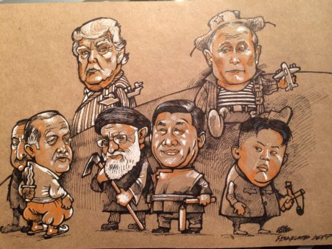 Карикатура, Камиль Бузыкаев, 2017, крафтовая бумага, тушь, перо, 20х30