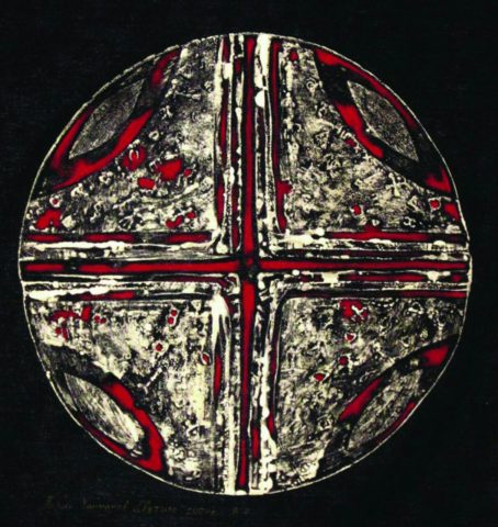 «Светило», Василь Ханнанов, 2002,черная ткань, травление, акрил, 80х80 см