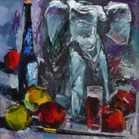 «Ника, яблоки, вино», Юрий Уждавини, 2014, холст, масло, 80х80