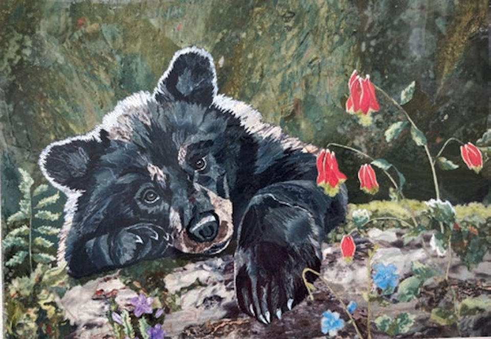 «Медвежонок», Надежда Бесклеткина, 2020, флорентийская мозаика (яшма, лазурит, чароит)